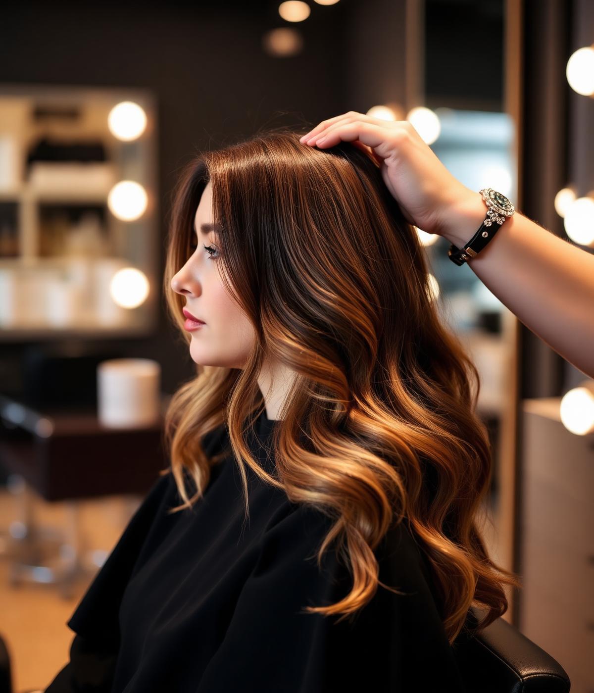 Stylist working on client hair