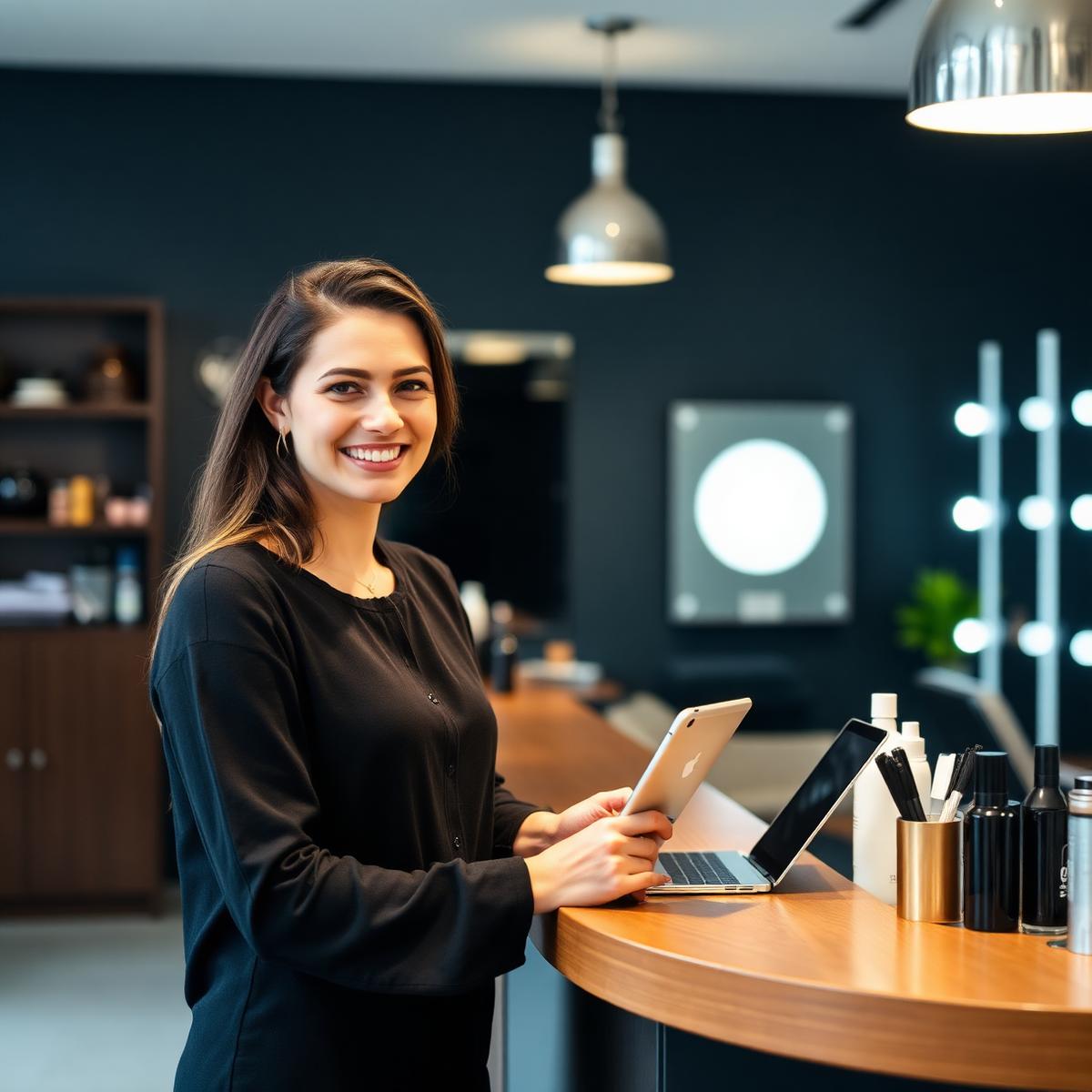 Stylist at salon front desk